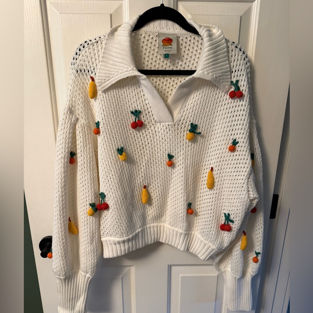 Farm RIO White Fruit Embroidered Sweater